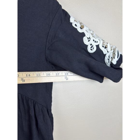 Zara Black Peplum Top Size Small White Embroidered Lace Short Sleeve Blouse - Picture 12 of 13